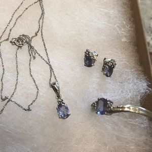 Tanzanite ring, earring studs and necklace set